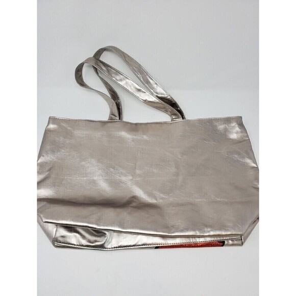 DISNEY PARKS EXCLUSIVE MERCHANDISE LARGE SILVER METALLIC TOTE BAG MICKEY MOUSE - Picture 5 of 12